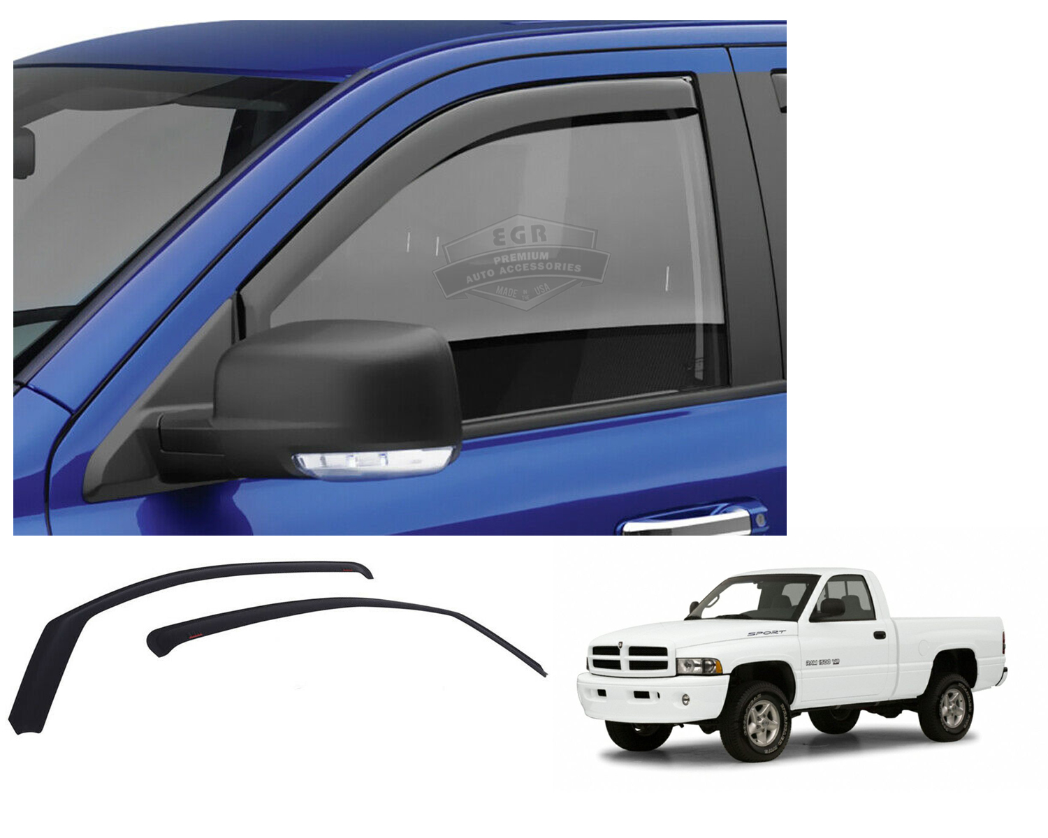 Vent Shade Window Visors Dodge Ram 1500 Crew Cab Only 09 10 11-16 Front 2pc Only